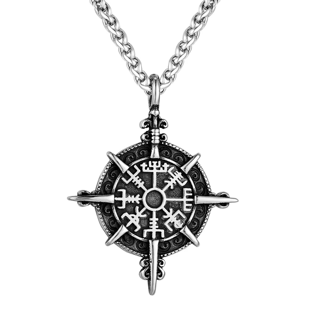 Viking Norse Runes Compass Necklace