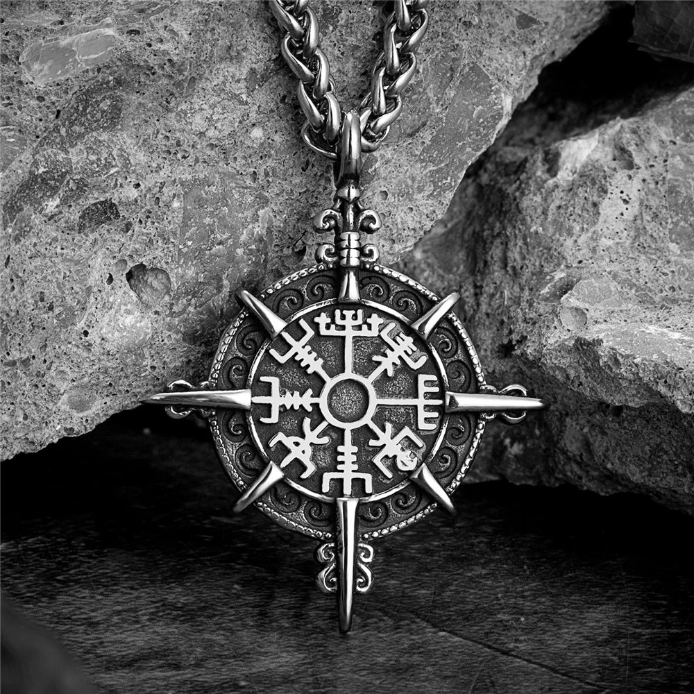 Viking Norse Runes Compass Necklace