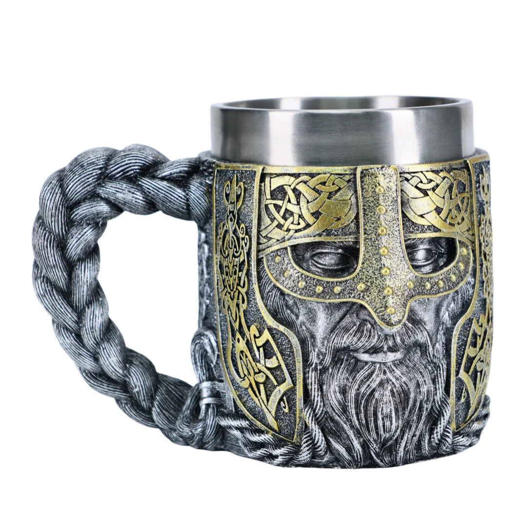 Valhalla Viking Tankard – Stainless Steel & Resin Norse Beer Mug