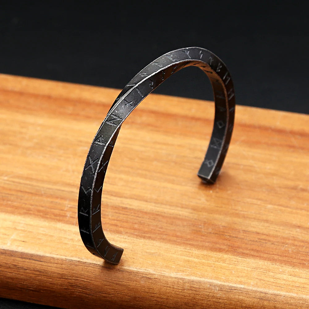 Viking Rune Möbius Cuff Bracelet – 316L Stainless Steel