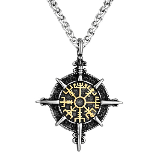Viking Norse Runes Compass Necklace