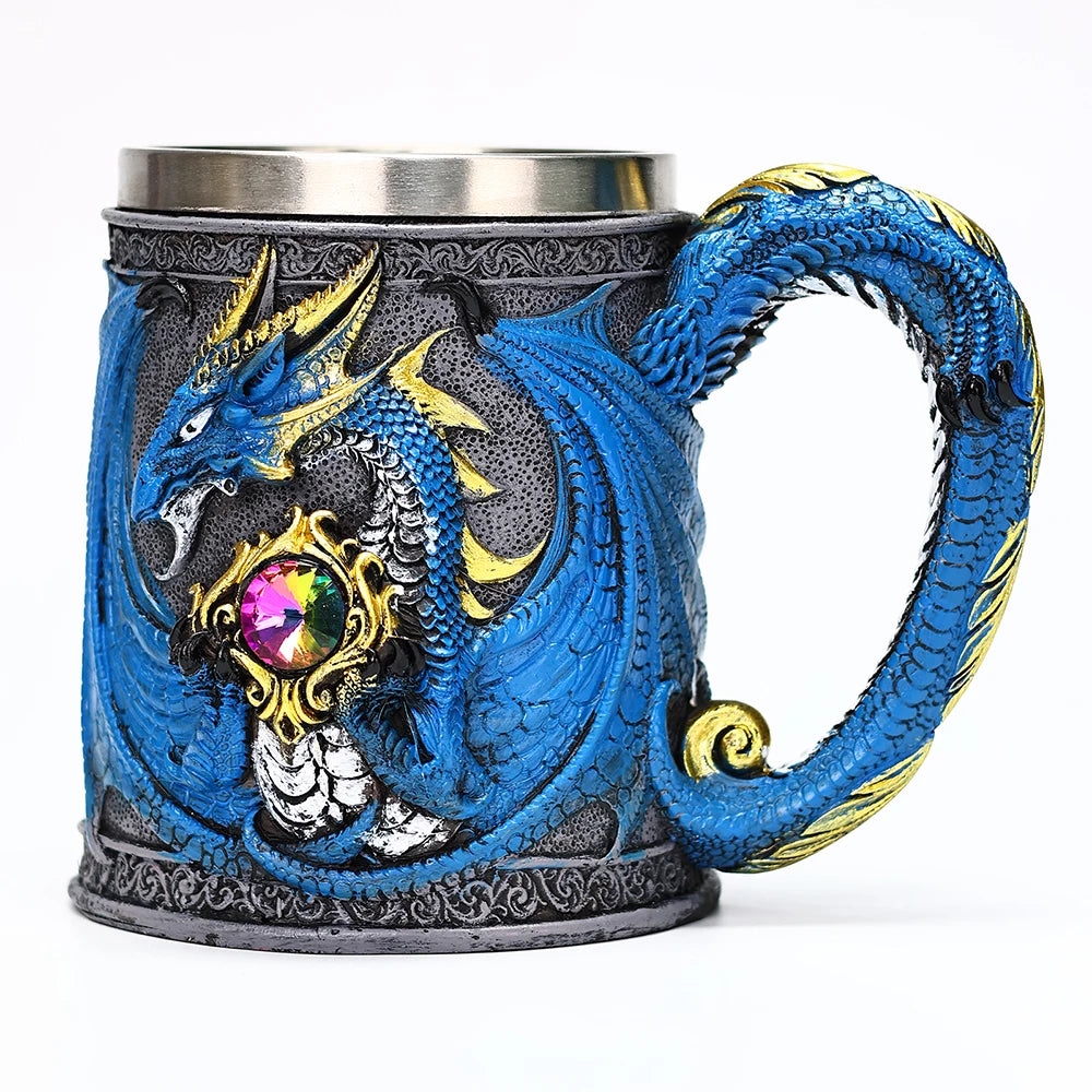 Valhalla Viking Tankard – Stainless Steel & Resin Norse Beer Mug