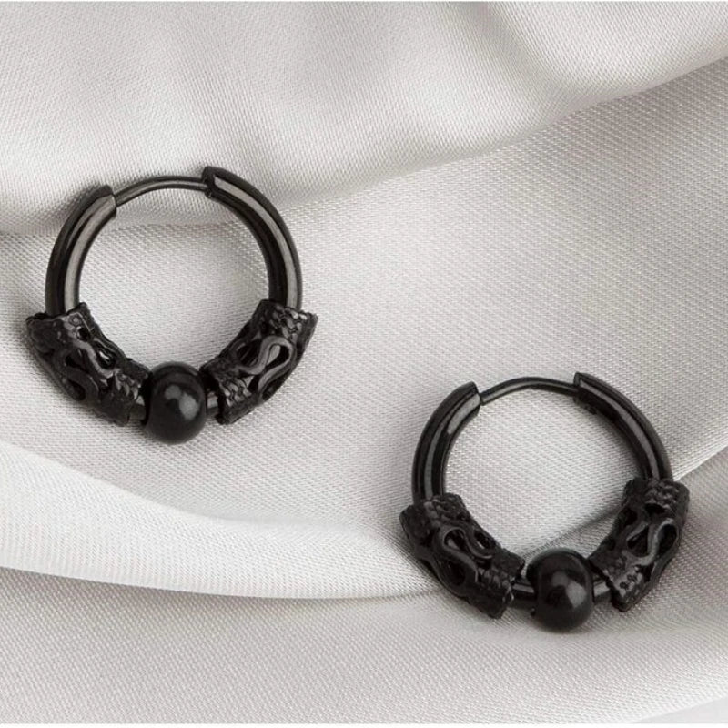 Viking Dragon Hoop Earrings – Stainless Steel Totem Hoops for Men & Women (12mm–16mm)