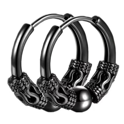 Viking Dragon Hoop Earrings – Stainless Steel Totem Hoops for Men & Women (12mm–16mm)