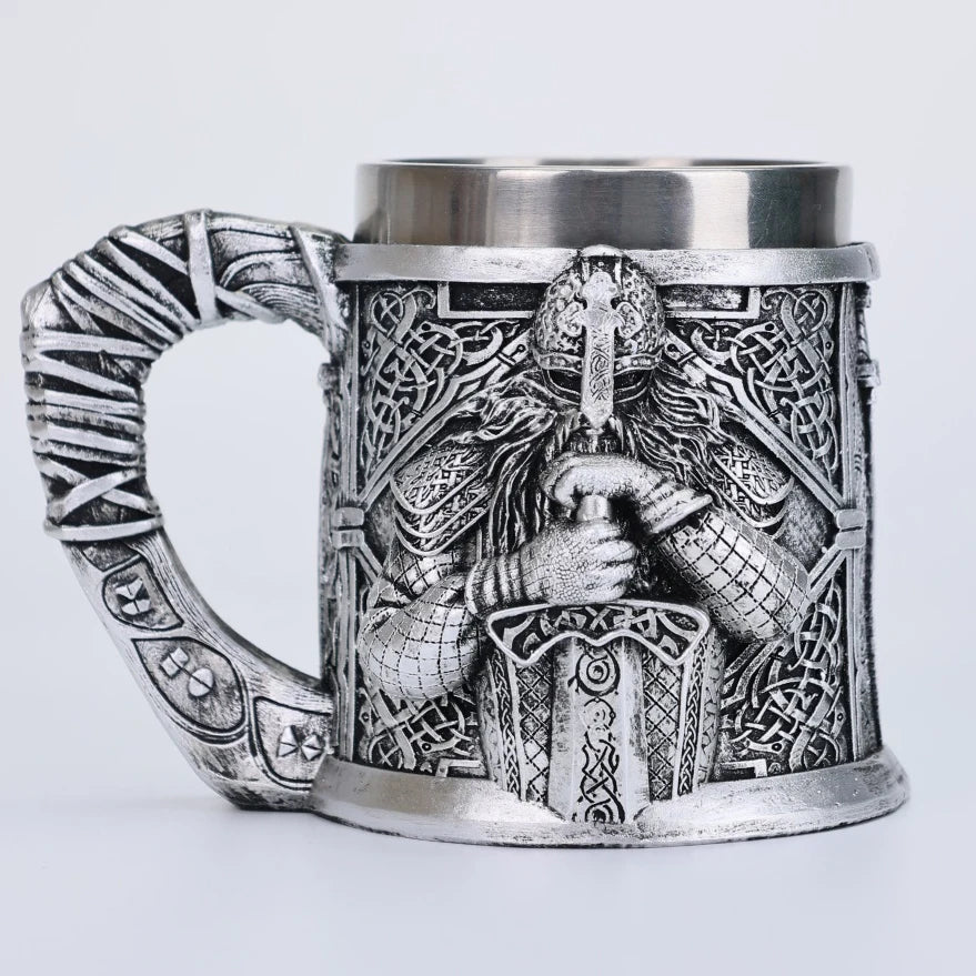 Valhalla Viking Tankard – Stainless Steel & Resin Norse Beer Mug