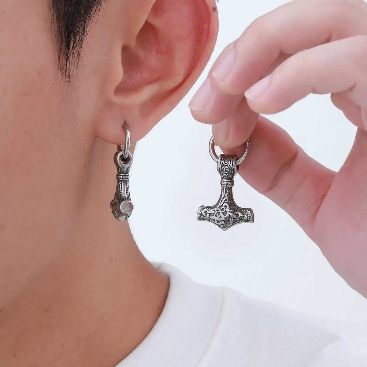 Thor’s Hammer Drop Earrings – Stainless Steel Mjölnir Viking Jewelry
