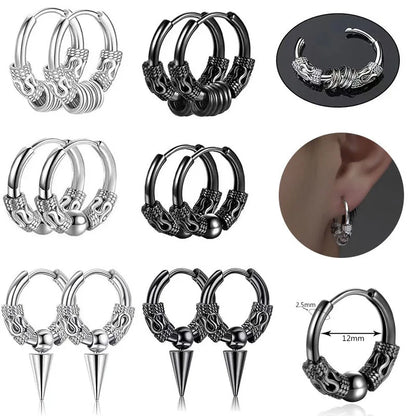 Viking Dragon Hoop Earrings – Stainless Steel Totem Hoops for Men & Women (12mm–16mm)