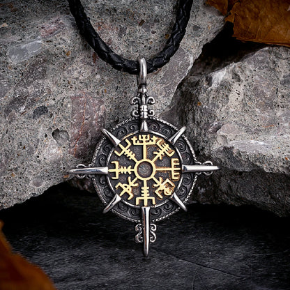 Viking Norse Runes Compass Necklace