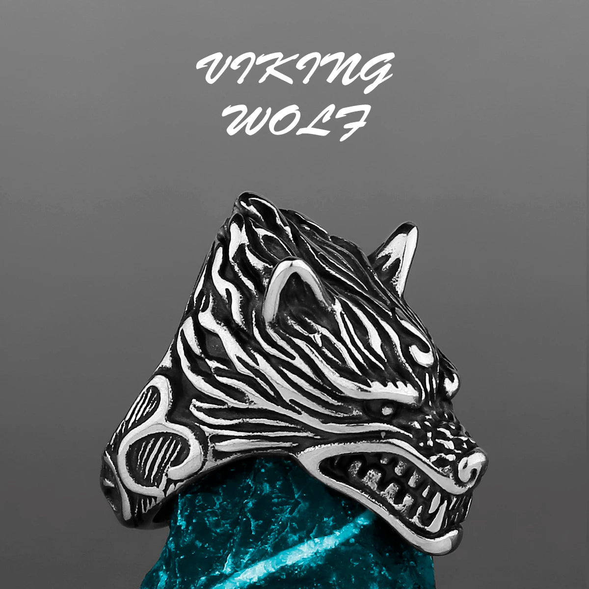 Viking wolf ring on a dark background with 'Viking Wolf' text.