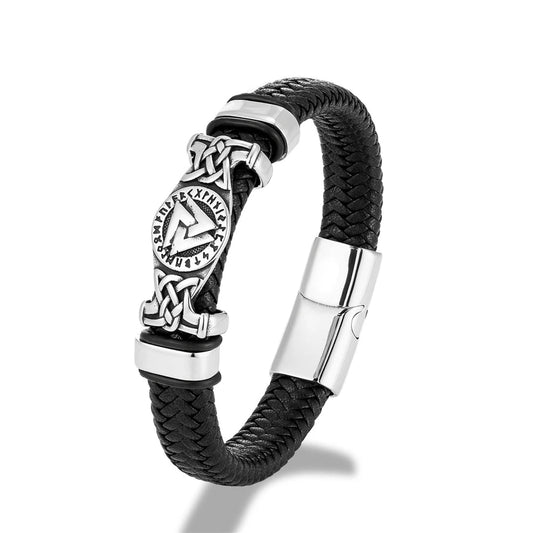 Norse Valknut Genuine Leather Bracelet - Odin's Shore