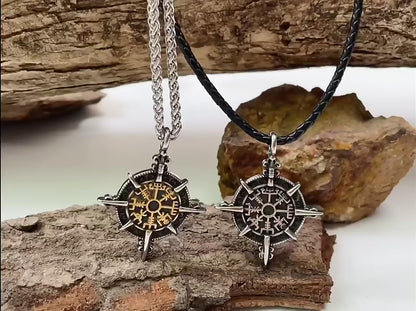 Viking Norse Runes Compass Necklace